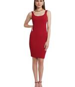 Popwings Women Maroon Knee Length Bodycon Strap Dress