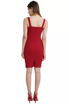 Popwings Women Maroon Knee Length Bodycon Strap Dress