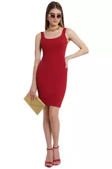 Popwings Women Maroon Knee Length Bodycon Strap Dress