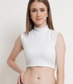 Popwings Women White Turtle Neck Crop Top