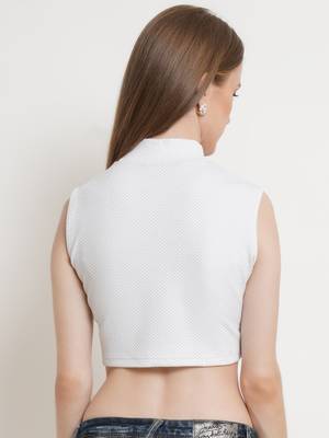 Popwings Women White Turtle Neck Crop Top 3