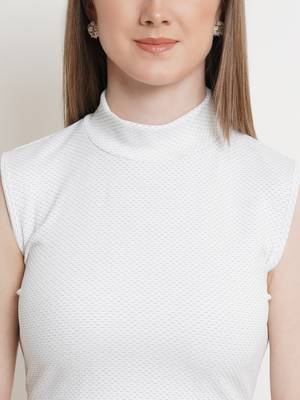 Popwings Women White Turtle Neck Crop Top 4