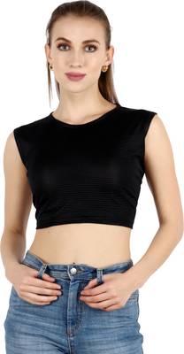 Popwings Women Casual Black Wrinkle Crop Top 1