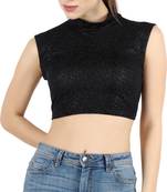 Popwings Black Embellished Shimmer Wrinkle Fitted Knitted Crop Top