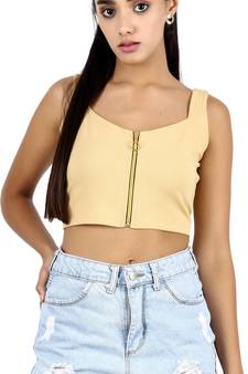 Popwings Cream-Coloured Zip Bralette Crop Top