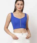 Popwings Women Royal Blue Sweetheart Neck Zip Crop Top