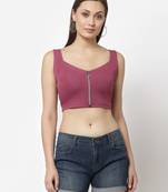 Popwings Women Onion Pink Zip Bralette Crop Top