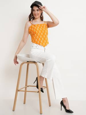 Popwings Women Casual Yellow Bagru Block Print Cotton Crop Top 6