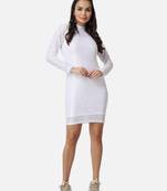 Popwings Women Partywear White Net Bodycon Dress