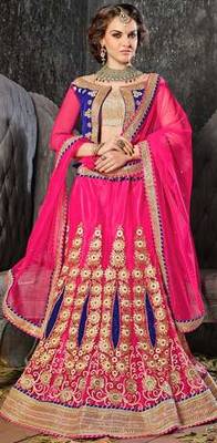 Pink Embroidered Net Unstitched Lehnga Choli 2