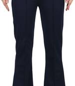 Popwings Regular Fit Navy Blue Solid Midrise Trouser