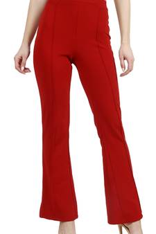 Popwings Regular Fit Mahroon Solid Midrise Trouser