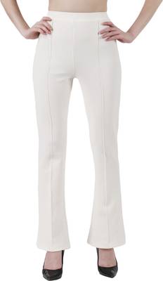 Popwings Regular Fit Off White Solid Midrise Trouser 1