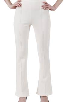 Popwings Regular Fit Off White Solid Midrise Trouser