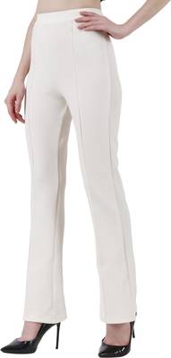 Popwings Regular Fit Off White Solid Midrise Trouser 3