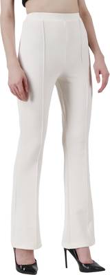 Popwings Regular Fit Off White Solid Midrise Trouser 4
