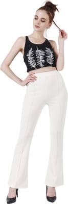 Popwings Regular Fit Off White Solid Midrise Trouser 5