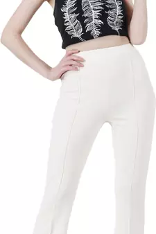 Popwings Regular Fit Off White Solid Midrise Trouser