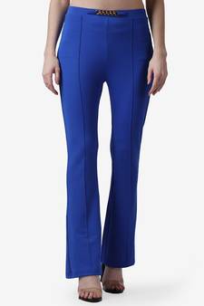 Regular Fit Royal Blue Solid Midrise Women Trouser