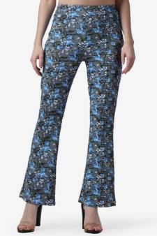Popwings Regular Fit Grey Floral Printed Solid Midrise Women Trouser