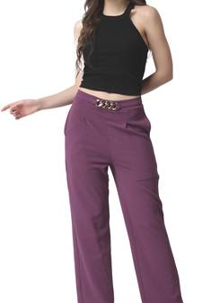 Popwings Formal Regular Fit Purple Solid Midrise Women Trouser