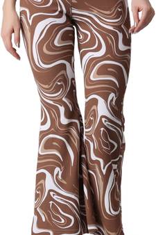 Popwings Casual Marble Print Flare Fit Brown Solid Highrise Women Trouser