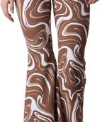 Popwings Casual Marble Print Flare Fit Brown Solid Highrise Women Trouser