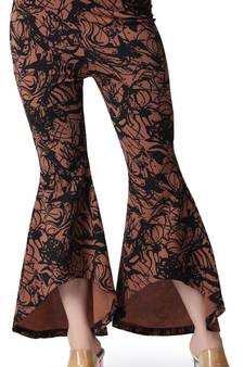 Popwings Casual Marble Print Flare Fit Chocolate Brown Solid Highrise Women Trouser
