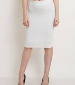 Popwings Women White Self-Design Knee-Length Pencil Skirt