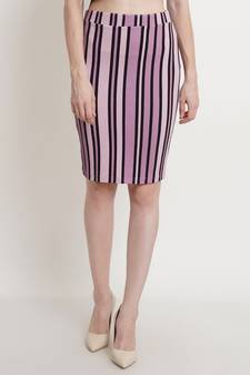 Popwings Women Lavender-Colored  Black Striped Pencil Knee-Length Skirt