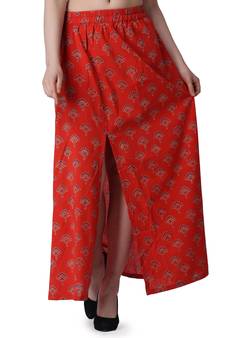 Popwings Women Red Printed A-Line Maxi Skirt