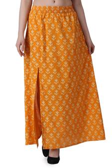 Popwings Women Yellow Printed A-Line Maxi Skirt