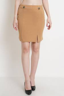Popwings Women Camel Brown Pencil Slit Skirts