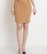 Popwings Women Camel Brown Pencil Slit Skirts