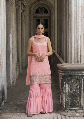 Pink Color Salwar Suit In Georgette Fabric With Embroidery As 1