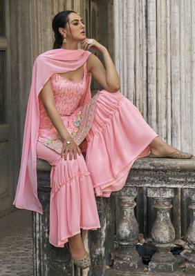 Pink Color Salwar Suit In Georgette Fabric With Embroidery As 2