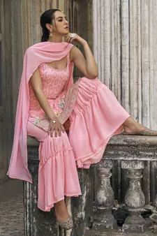 Pink Color Salwar Suit In Georgette Fabric With Embroidery As