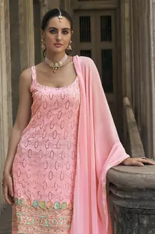 Pink Color Salwar Suit In Georgette Fabric With Embroidery As