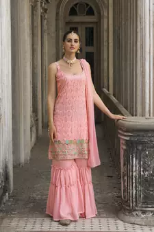 Pink Color Salwar Suit In Georgette Fabric With Embroidery As