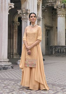 Peace Color Salwar Suit In Georgette Fabric With Embroidery As 1