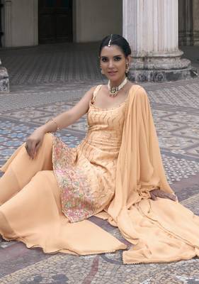 Peace Color Salwar Suit In Georgette Fabric With Embroidery As 3