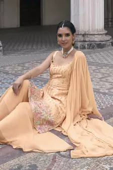 Peace Color Salwar Suit In Georgette Fabric With Embroidery As