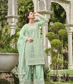 Pista Green Color Part Wear Salwar Suit In Net Fabric With Embroidery As