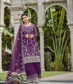 Purple Color Designer Fancy Part Wear Salwar Suit In Net Fabric With Embroidery As Semi Stitched