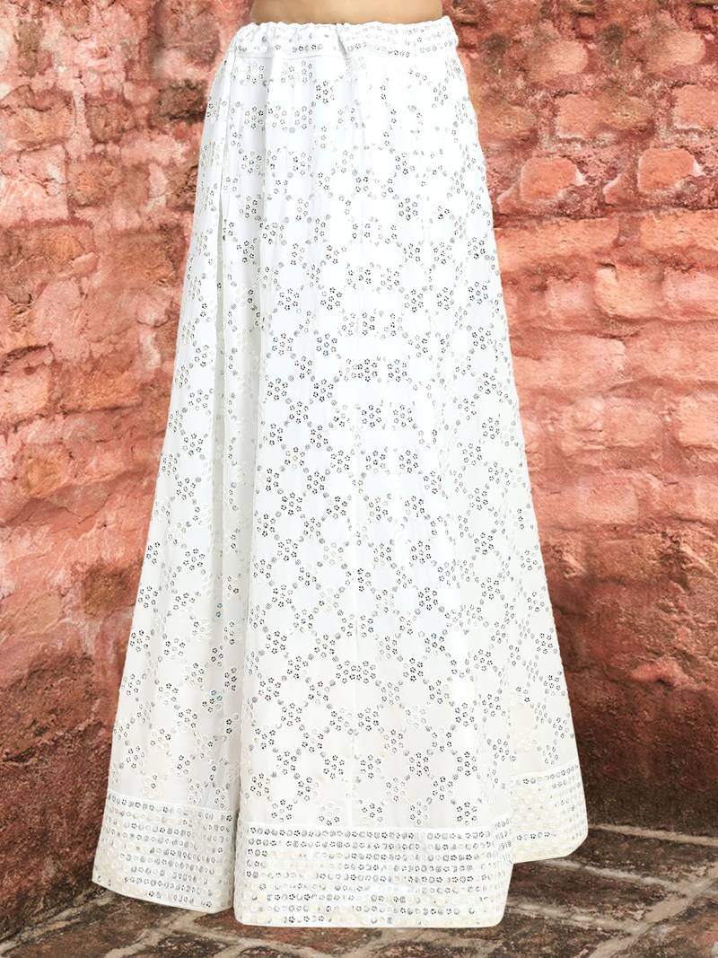 Trendmalls White Georgette Sequence Embroidery Work Wedding, Party Wear Semi-stitched Latest LehengaCholi With Dupatta