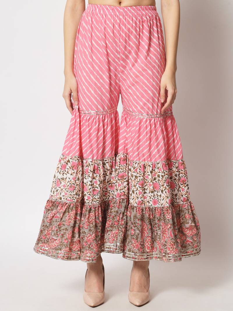 Shades of Pink Short Kurti With Printed Sharara and Chiffon Dupatta