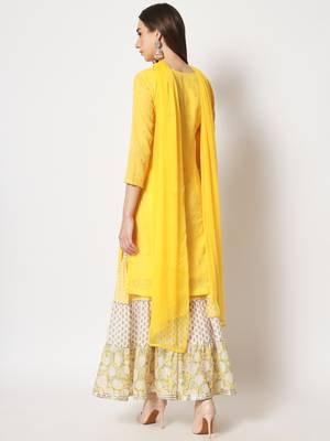 Shades of Yellow Short Kurti With Printed Sharara and Chiffon Dupatta 4