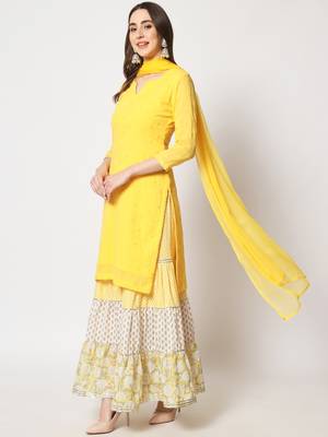 Shades of Yellow Short Kurti With Printed Sharara and Chiffon Dupatta 6