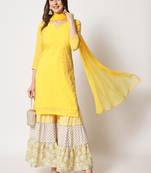 Shades of Yellow Short Kurti With Printed Sharara and Chiffon Dupatta