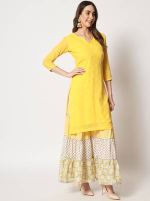 Shades of Yellow Short Kurti With Printed Sharara and Chiffon Dupatta 7